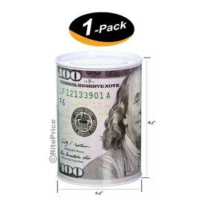 Tin Money Savings Piggy Bank With Ben Franklin $100 Bill Money Coin Saver (1 Pk)